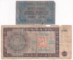 Csehszlovákia 1919. 1K + 1945 1000K T:III-
Czechoslovakia 1919. 1 Korunu + 1945. 1000 Korun C:VG