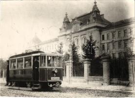 1934 Pécs, Zrínyi Miklós reáliskolai nevelőintézet, Honvéd hadapródiskola, "Külvárosi Pályaudvar" villamos. photo (13,6 x 8,8 cm)