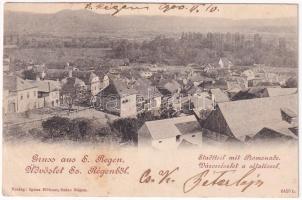 1900 Szászrégen, Reghin; Város részlet a sétatérrel / Stadtteil mit Promenade. Ignaz Hübner (EK)