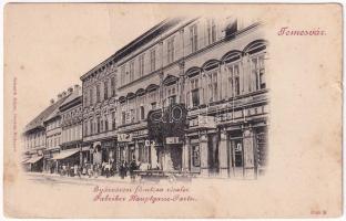 Temesvár, Timisoara; Gyárvárosi Fő utca részlete, kerékpár és Gojke I. üzlete / Fabriker Hauptgasse / Fabric main street, shops, bicycle workshop (fa)