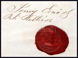 1870 Tárkányi róm. kat. plébánia, keresztlevél viaszpecséttel, Jeney Ernő Lajos (1828-1904) római ka...