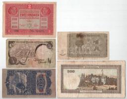 5db klf bankjegy klf országokból, közte Románia 1941. 500L T:III
5pcs of diff banknotes, with Roman...