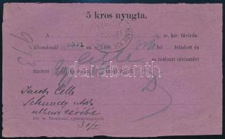 ~1883 5kr távirati díjnyugta, ritka! / 5kr telegram receipt (sérült sarok / damaged corner)