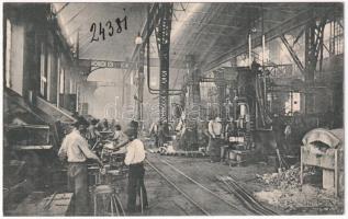 Resica, Resita; vasgyár belső, kohó munkásokkal / Forjaria / Zeugschmiede. Fratii Deutsch Nr. 8. 1927. / iron works, factory, forge interior (EB)