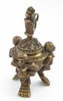 Réz asztali dísz. fedeles kínáló--kerubokkal és oroszlánnal 16 cm