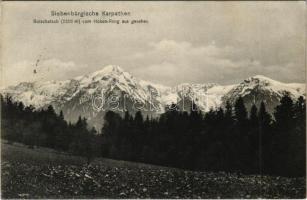 Erdélyi-Kárpátok, Siebenbürgische Karpathen; Butschetsch (2506 m) vom Hohen-Rong aus gesehen. Karpathenwacht No. 9. Phot. A. Kobitzsch / Bucsecs / Bucegi (fl)