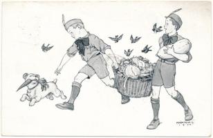 1930 Cserkészek / Hungarian scout art postcard s: Márton L. (EK)