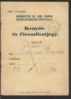 1942. "Kenyér- és finomlisztjegy, Debrecen" könyvecske (3x) csak kettőben van pótjegy