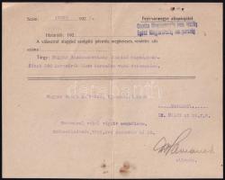 1922 Csonka Magyarország nem ország, egész Magyarország menyország bélyegző egy Fejérvármegye alispánja által a Magyar Gazdaszövetségnek küldött okmányon, Havranek József alispán autográf aláírásával, hajtásnyommal, kissé foltos