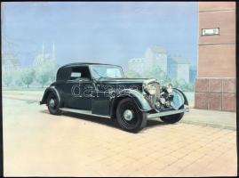 Hangya János (1945?-): Automobil, akvarell, papír, jelzett, foltos, 30×40 cm