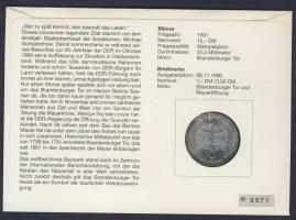 Németország 1991. 10M Ag "A brandenburgi kapu" érmés borítékon bélyegpárral, alkalmi bélye...