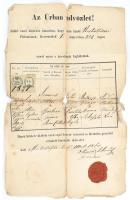 1860 Martonvásár, keresztlevél, 30 kr és 6 kr okmánybélyeggel, viaszpecséttel, sérült, kissé foltos
