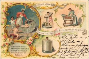1898 (Vorläufer) Gruss aus der Jubiläums-Ausstelung Wien, Carl Becker & Franz Both, Bade zu Hause / Expo advertising, Art Nouveau, floral, litho (EK)