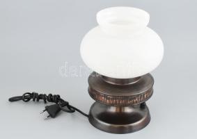 Retró lámpa, üvegbúrán micro lepattanások, működik, m: 27 cm