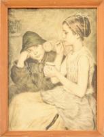 Glatz Oszkár (1872-1958) - Prihoda István (1891-1956): Buborékfújók. Színezett rézkarc, papír. Üvegezett fakeretben. 35,5x26,5 cm.