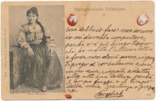 Herzegovinische Volkstypen. Bosn. Mädchen / Bosnian folklore (ragasztónyom / glue marks)