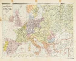 1910 Neueste Geschäfts- und Reisekarte von Europa / Európa kereskedelmi és utazási térképe, 1 : 5.000.000, Wien, Moritz Perles k.u.k. Hofbuchhandlung, kissé viseltes, szakadásokkal, ragasztott, 92x68 cm