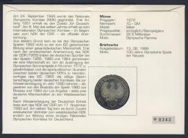 NSZK 1972. 10M Ag "Olimpia-München" érmés borítékon alkalmi bélyegzős bélyeggel, hátoldali...