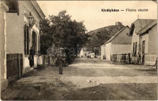 1916 Királyháza, Korolevo, Královo nad Tisou; Fő utca, vár, üzlet / main street, castle ruins, shop (EK)