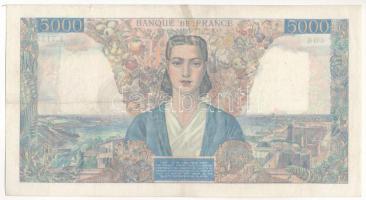 Franciaország 1945. 5000Fr T:III beszakadások, tűlyukak, ragasztás, de szép papír
France 1945. 5000...