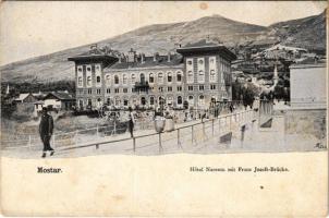Mostar, Hotel Narenta mit Franz Josefs-Brücke / hotel, bridge (EB)