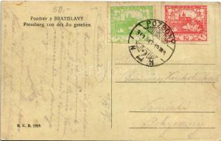 1919 Pozsony, Pressburg, Bratislava; von der Au gesehen / vár, montázs / castle, montage (EK)