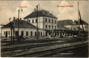 1912 Tövis, Teius; pályaudvar, vasútállomás építkezés. Klein Albert kiadása / construction at the railway station