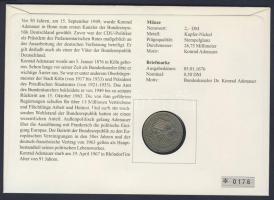 NSZK 1987. 2M "Konrad Adenauer" érmés, bélyeges borítékon alkalmi bélyegzővel, hátoldali i...