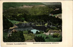 Szováta, Sovata; Medve-tó a Cseresznyéshegy látképével. Hönig Bernát kiadása / Lacul Ursu / lake