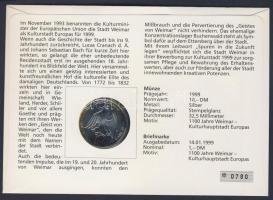 Németország 1999. 10M "Goethe" érmés, bélyeges borítékon elsőnapi bélyegzővel, hátoldali i...