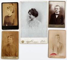 cca 1880-1900 5 db portré fotó vizitkártya és kabinet, némelyik nevesítve.