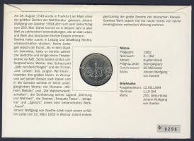 NSZK 1982. 5M "Goethe" bélyeges érmés borítékon elsőnapi bélyegzővel, hátoldali ismertető ...