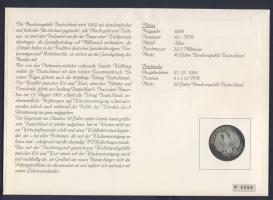 NSZK 1989. 10M Ag "40 éves az NSZK" érmés borítékon bélyeg-kisívvel, elsőnapi bélyegzővel,...