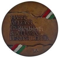 Lapis András (1942-) ~1980. HASS ALKOSS, GYARAPÍTS, S A HAZA FÉNYRE DERÜL / Hazafias Népfront Csongrád Megyei Bizottsága kétoldalas részen festett bronz emlékérem (90mm) T:1-
