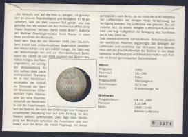 NSZK 1991. 10M Ag "A brandenburgi kapu" bélyeges érmés borítékon elsőnapi bélyegzővel, hát...