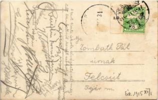 1915 Veszprém, A tartalékos tiszti iskola elvégeztével megült bankett után készült csoportkép a kato...