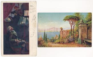 20 db RÉGI művész motívum képeslap vegyes minőségben / 20 pre-1945 art motive postcards in mixed qua...