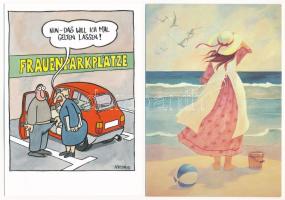 14 db MODERN humoros és grafikai képeslap / 14 modern motive postcards: humorous graphic