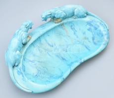 Zsolnay labrador alapmázas oroszlános asztali figurális dísztál, jelzett, formába nyomott Zsolnay pe...