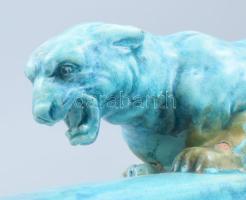 Zsolnay labrador alapmázas oroszlános asztali figurális dísztál, jelzett, formába nyomott Zsolnay pe...