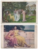 HÖLGYEK - 14 db régi művész képeslap / LADIES - 14 pre-1945 art postcards