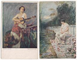 HÖLGYEK - 14 db régi művész képeslap / LADIES - 14 pre-1945 art postcards