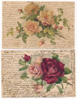 4 db RÉGI hosszú címzéses virágos motívum képeslap vegyes minőségben / 4 pre-1903 flower motive postcards in mixed quality