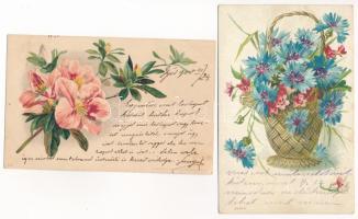 4 db RÉGI hosszú címzéses virágos motívum képeslap vegyes minőségben / 4 pre-1903 flower motive post...
