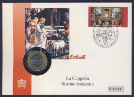 Vatikán 1999. 1000L "Béke" bimetál bélyeges érmés borítékon alkalmi bélyegzővel, hátoldali ismertetővel T:1