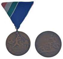 1954. Dunai árvízvédelemért Cu jelvény (37mm) + ~1960. Árvízvédelemért bronz kitüntető jelvény mellszalagon (35mm) T:UNC,AU közte hiányzó tű, forrasztásnyom