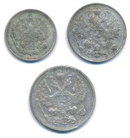 Orosz Birodalom 1914. 10k Ag + 1915. 15k Ag + 20k Ag T:XF,VF patina
Russian Empire 1914. 10 Kopeks ...