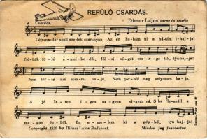 1943 Repülő Csárdás - Dirner Lajos verse és zenéje. Katonai kottás képeslap (fl)