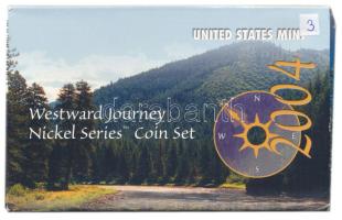Amerikai Egyesült Államok 2004D 5c Cu-Ni (2xklf) + 2004S 5c Cu-Ni (2xklf) + 2004P 5c Cu-Ni (2xklf) Utazás Nyugat felé sorozat eredeti tokban, tanúsítvánnyal T:PP USA 2004D 5 Cents Cu-Ni (2xdiff) + 2004S 5 Cents Cu-Ni (2xdiff) + 2004P 5 Cents Cu-Ni (2xdiff) Westward Journey Nickel Series in original case with certificate C:PP