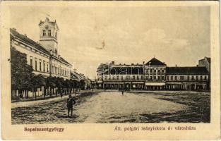 1918 Sepsiszentgyörgy, Sfantu Gheorghe; Állami polgári leány iskola és városháza / girl school, town hall (Rb)